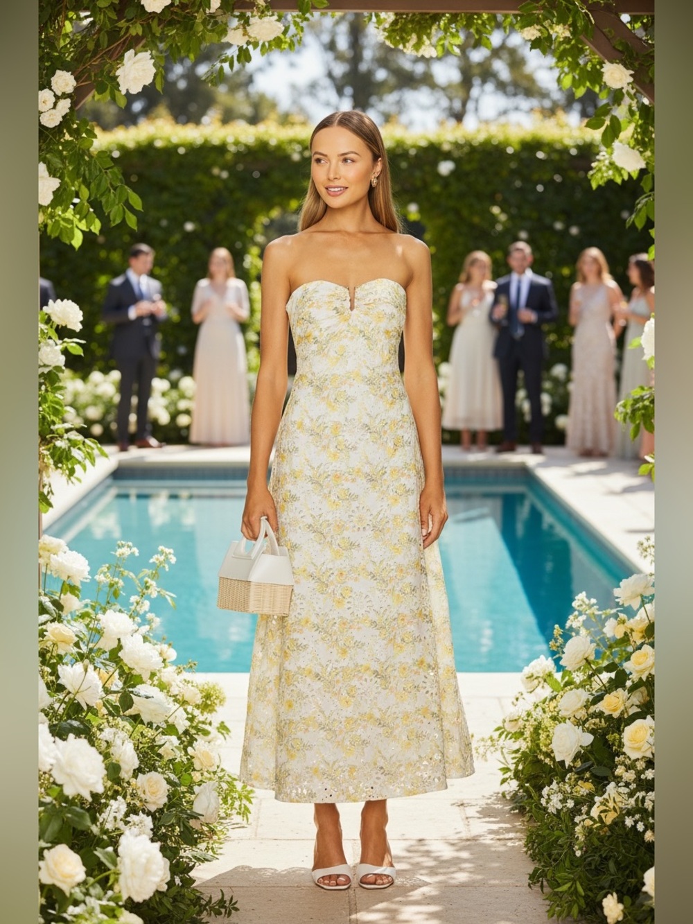 Bardot Size L Lora Broderie Maxi Dress Eyelet Yellow Floral Strapless $169